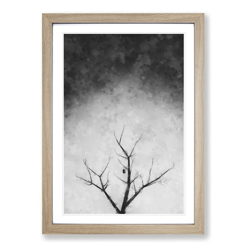 Bird House in a Tree - Picture Frame Graphic Art Print, Oak Framed, 33cm H x 24cm W x 2cm D