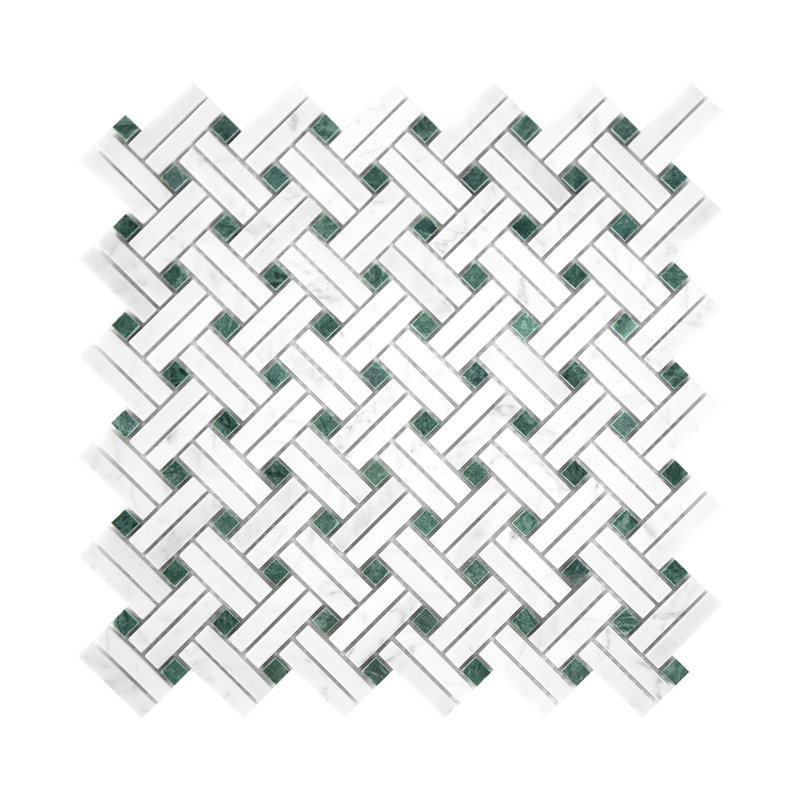 Carreau de mosaïque en marbre poli Carrara, Blanc, vert