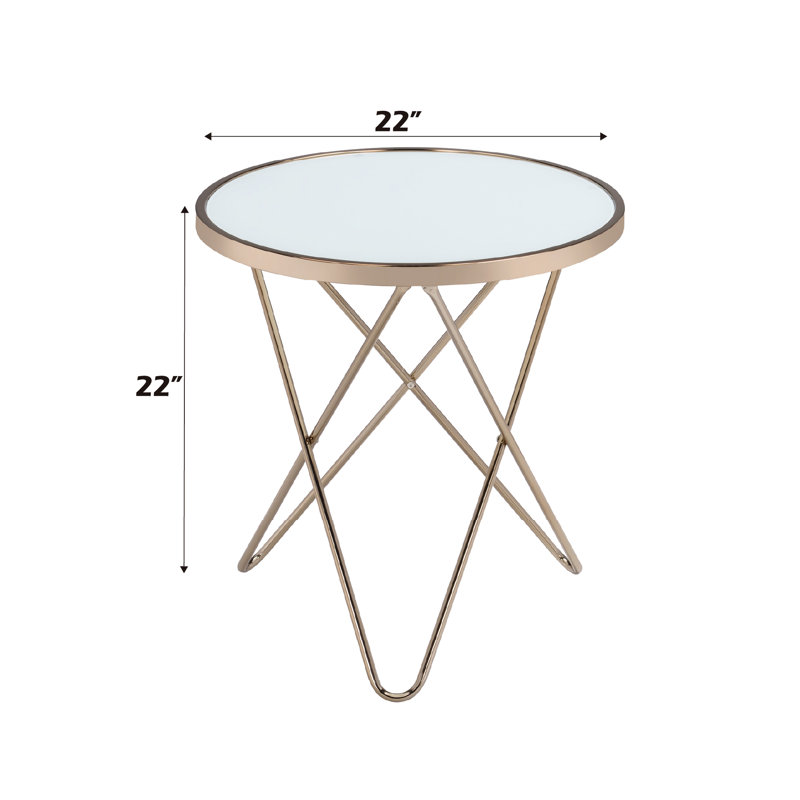 Table de bout ronde moderne - verre givré et base en métal champagne, 22 po de diamètre, élégante et carrée, style contemporain