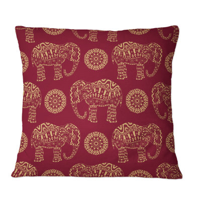 Éléphant indien et mandala sur fond rouge - Imprimé à motifs