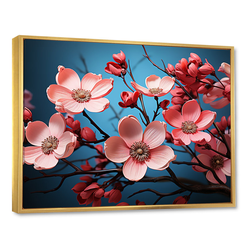 «White and Pink Dogwood Blossoms II», reproduction sur toile, Cadre flottant doré, H 30 po x l 40 po x P 1,5 po