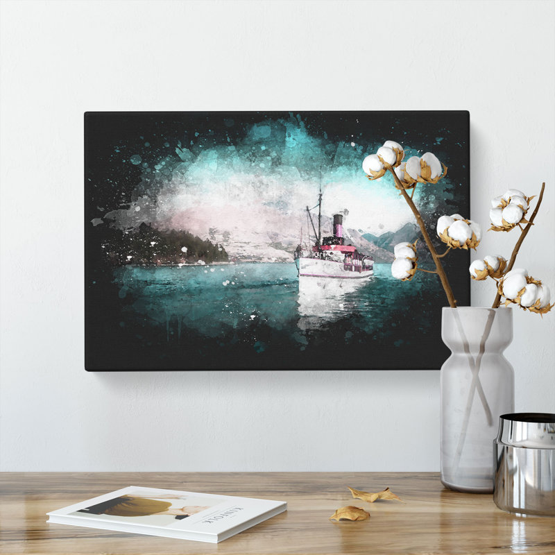 Boat On The Lake In New Zealand - Wrapped Canvas, 50cm H x 76cm W x 3cm D