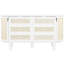 Lit double blanc avec rangement caché et touche tissée contemporaine - option d'espace pour les chambres d'invités et matelas pliables Commode avant à tiroir chic