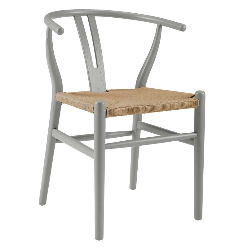 Modway Amish Dining Wood Side Chair, Light Grey Velvet