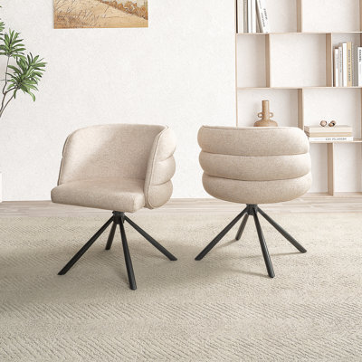 Ensemble de 2 chaises de bureau pivotantes 270 °, 2 chaises de salle à manger modernes, chaises de chambre rembourrées avec base en métal, fauteuil de maquillage pour meuble-lavabo, salon, chambre à coucher, salle d'étude, salle à manger (beige)