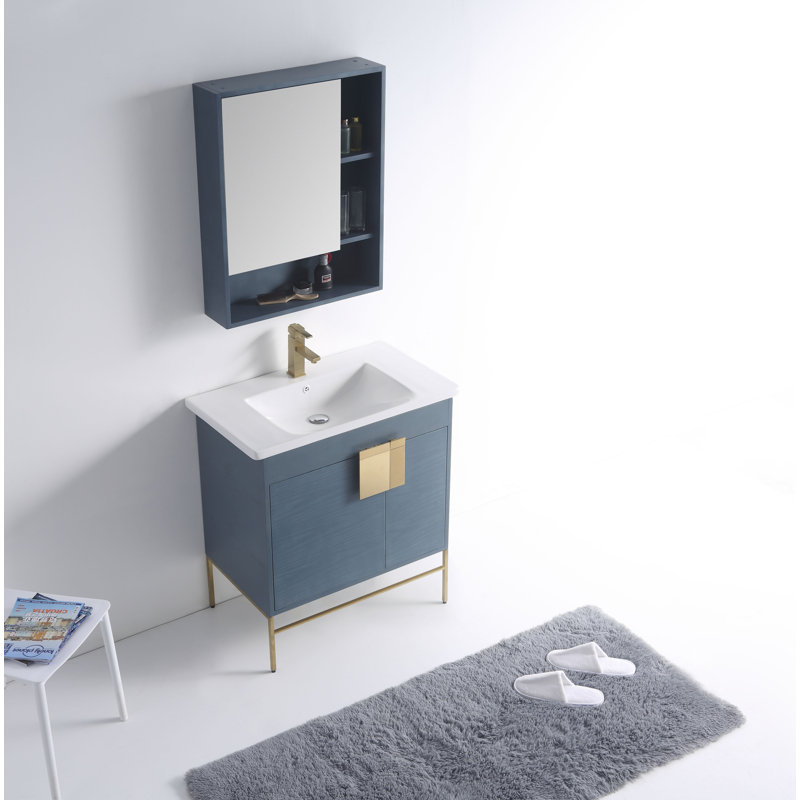 Ensemble de meuble-lavabo simple 30 po Maisie, Bleu français, Laiton satiné