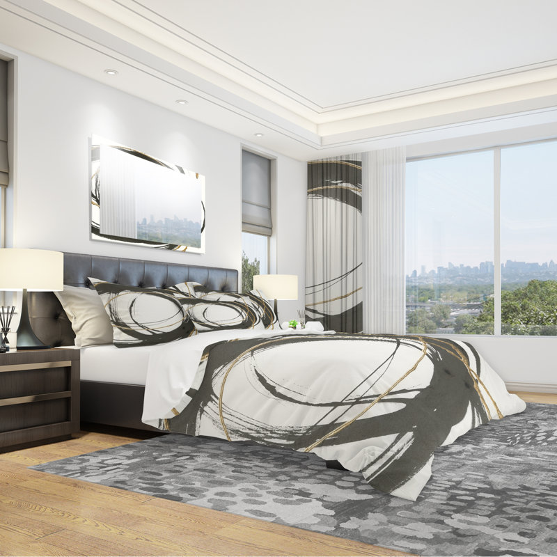 Gold Glamour Circle III - Ensemble de housse de couette chic et luxueux - Microfibre de polyester