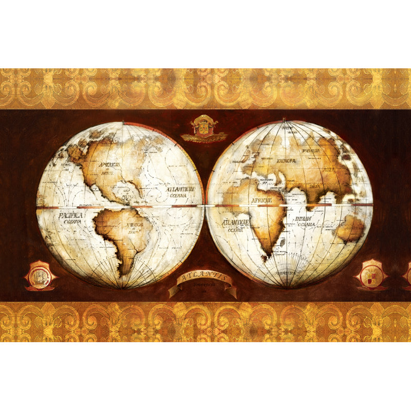 Gold World Map - Wrapped Canvas Print, 81cm H x 122cm W x 3.8cm D