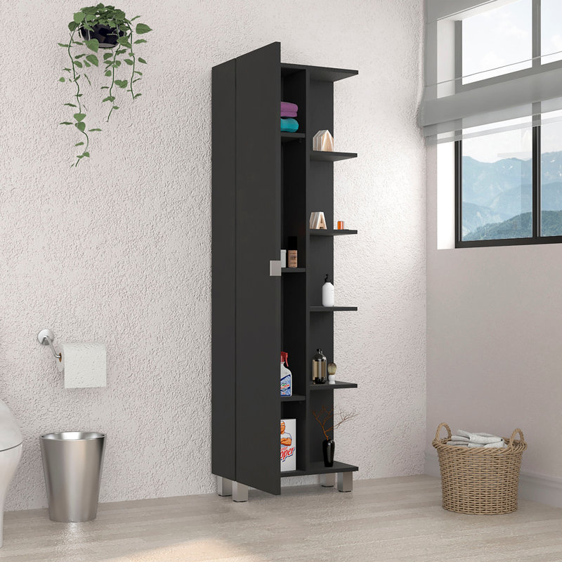 Corner Cabinet Womppi, Five Open Shelves, Single Door, Black Wengue Finish, Black