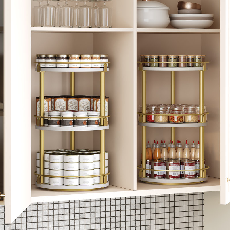 3-Tier Lazy Susan Organizer, Rotating Spice Rack, Spinning Organizer, Industrial Turntable Spice Rack Organizer for Cabinet, Kitchen Countertop
