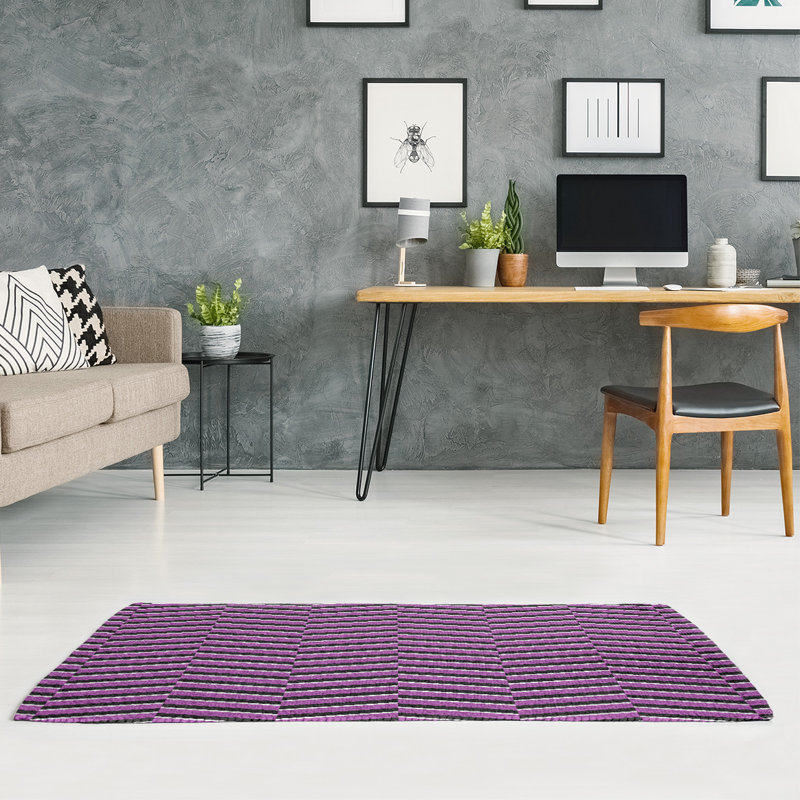 Tapis à rayures en violet/noir, Rectangle 5 pi x 7 pi
