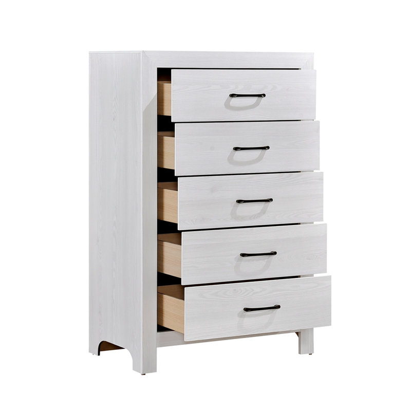 Commode de rangement blanche à 5 tiroirs avec quincaillerie noire 1 pièce