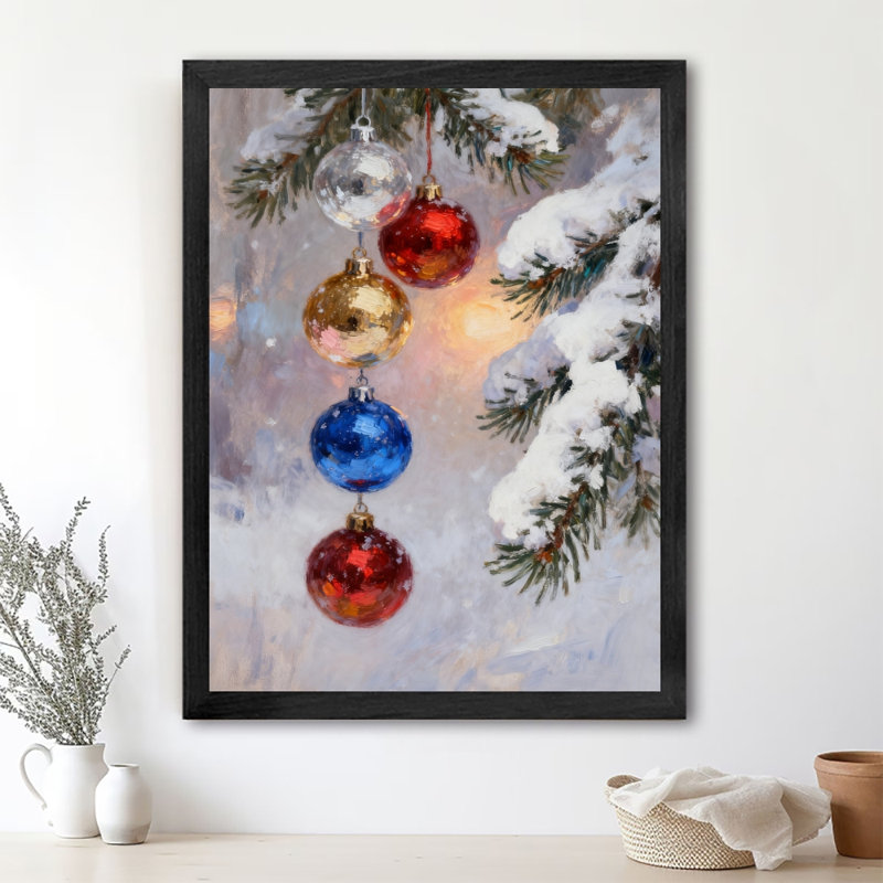 Art mural rétro noir, décorations de Noël colorées et flocons de neige, impressions de style rétro, H 11 po x l 9 po