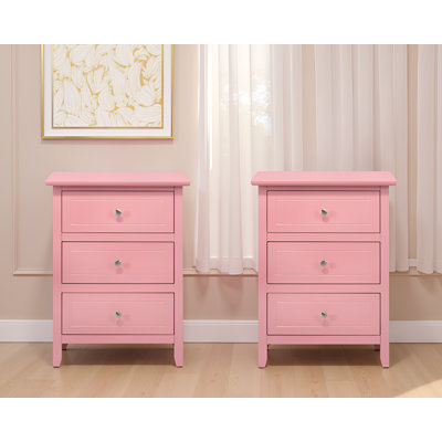 Ensemble de table de chevet 3 tiroirs rose Lurne