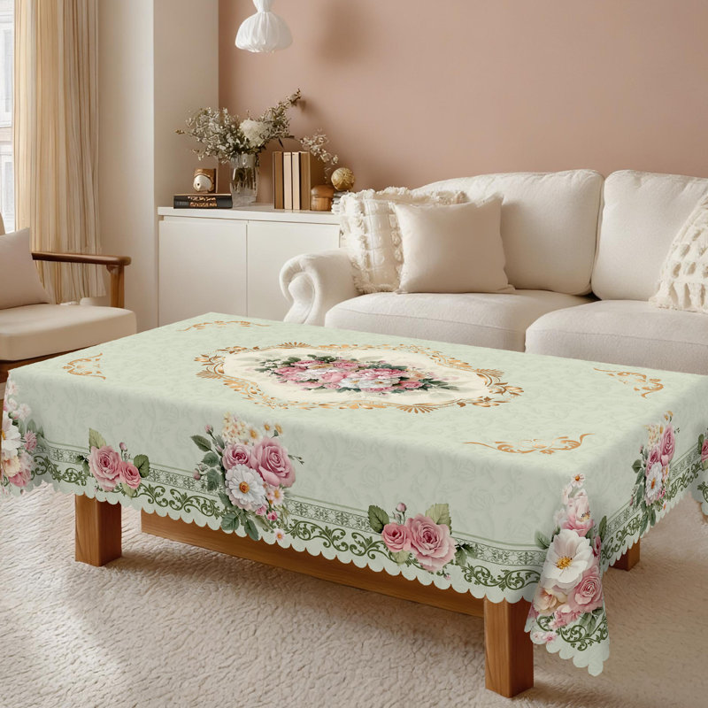 Retro Style Floral Pattern Washable Polyester Tablecloth, 55.12" W x 70.8" L