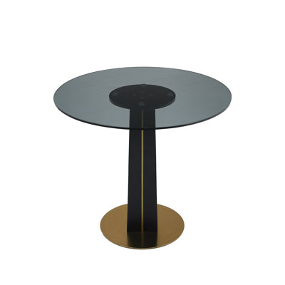 Folkestone Modern Round Glass Conference Table With Solid Wood Base