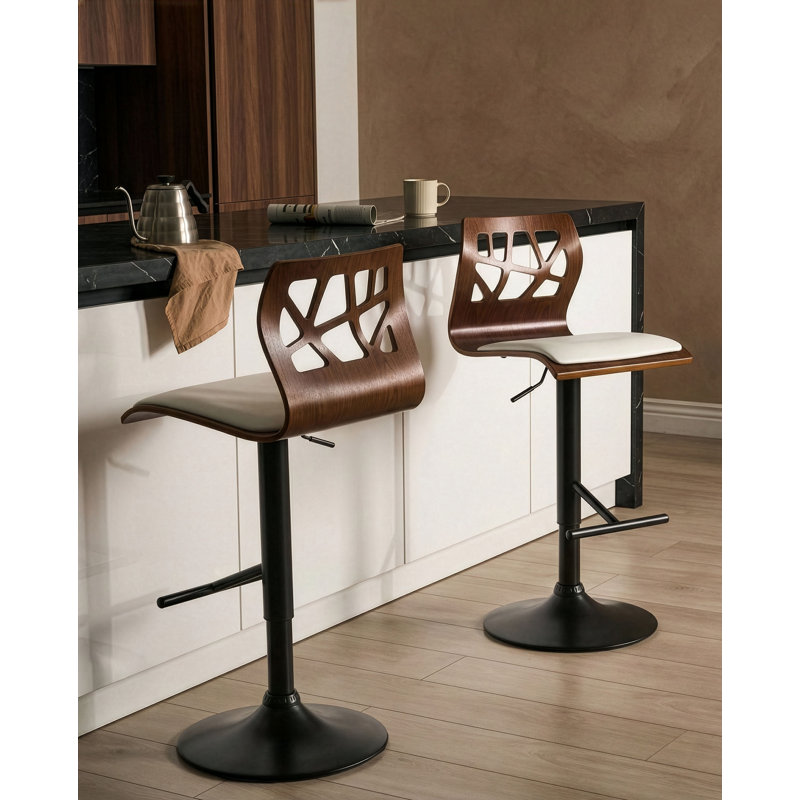 Swivel Upholstered Adjustable Height Counter Stool, White, Matt Black