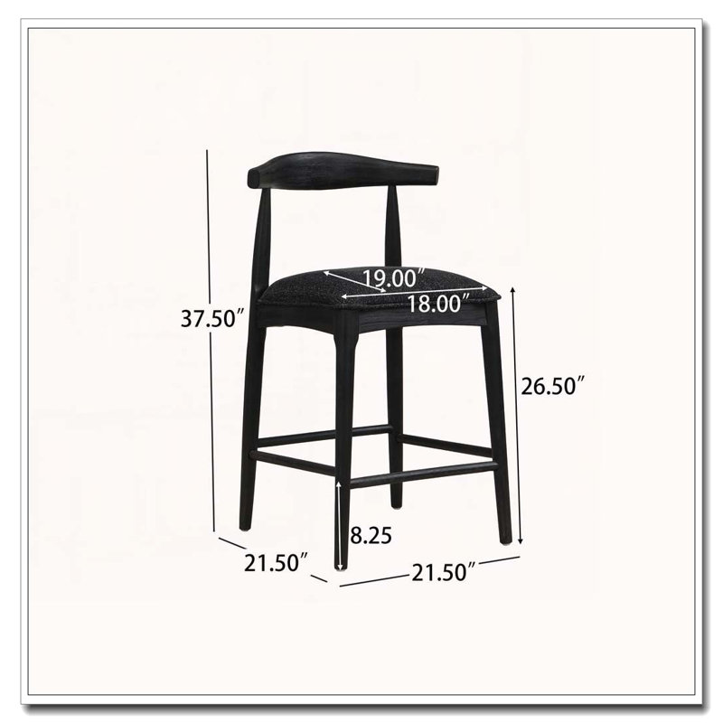 Wood Frame Barstool, Counter Stool (26.5" Seat Height), Black