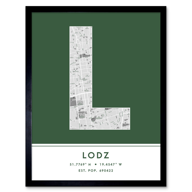 Lodz City Map Lodz Poland City Map Green 1 Piece Single Picture Frame Wall Art
