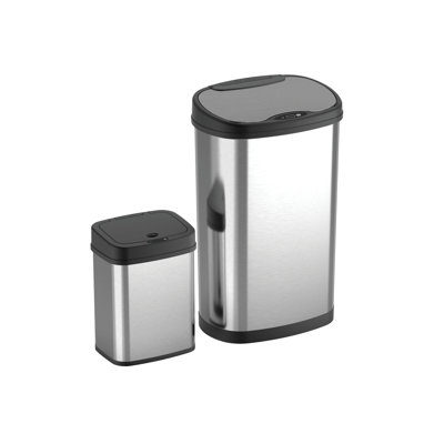 Ninestars 13 Gallon & 3.2 Gallon Automatic Trash Can Combo Set Best for Kitchen & Bathroom, Stainless Steel Garbage Can w/Black Lid, Smart Large Touchless Montion Sensor Trash Can Combo Set
