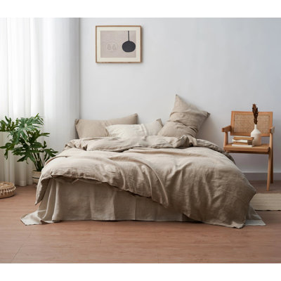 Ensemble de housse de couette 100% lin français - 3 pièces de literie en lin délavé avec fermeture à glissière et taies d'oreiller