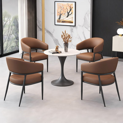 Coffee Brown Round Negotiation Table 4-Piece Chair Combination, Commercial Hotel Lobby Lounge Reception Rest Area Furniture Set