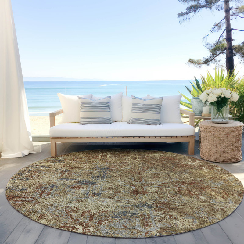  Mahaney Indoor/Outdoor Area Rug with Non-Slip Backing, Round 8'