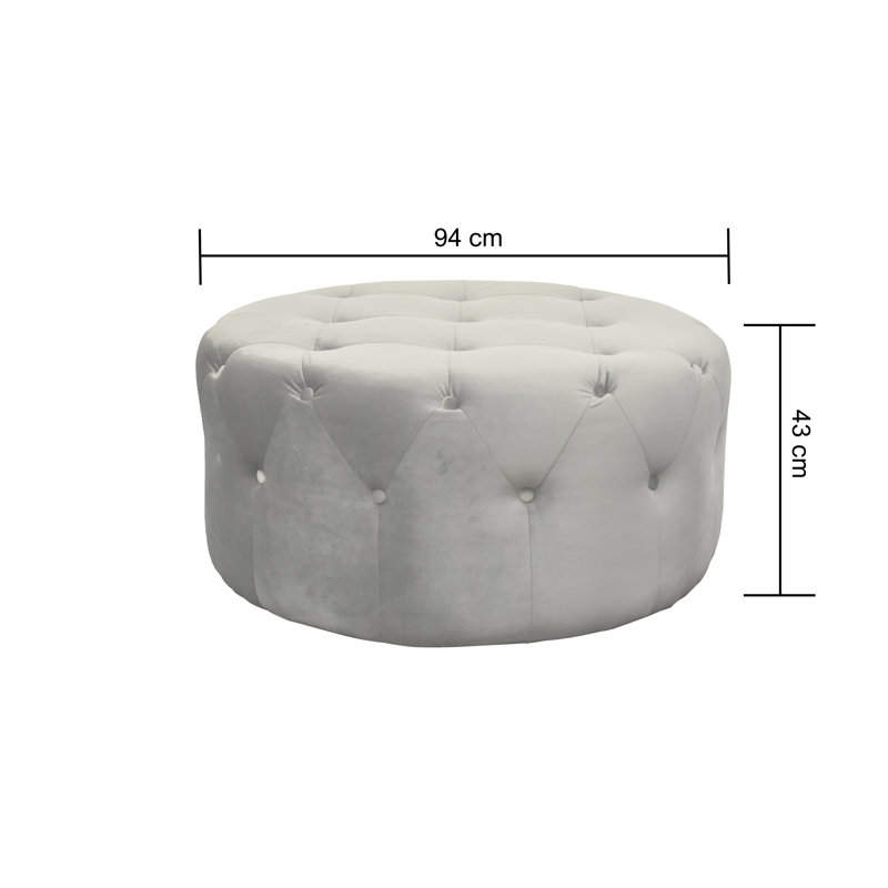 Wendell 94cm Wide Tufted Round Solid Colour Cocktail Ottoman, Grey