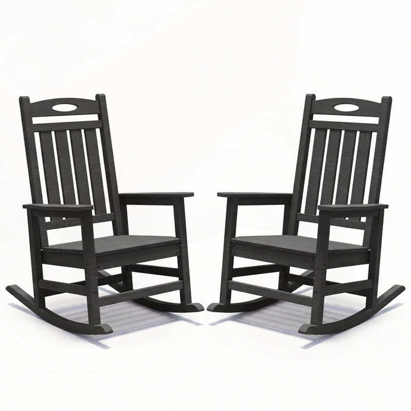 HDPE Patio Rocking Chair Set of 2, Black