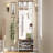 Farmhouse 4-in-1 Hall Tree with 6 Hooks, Walnut Entryway Bench with Shelves, Wooden Style Rustic Shoe Organizer with 16 Open Compartments for Mudroom, Living Room, White
