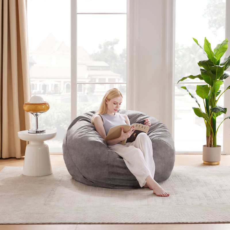2 in 1 Convertible Bean Bag Chair with Removable Cover, Gray Microfiber/Microsuede, 32" H x 42" W x 42" D