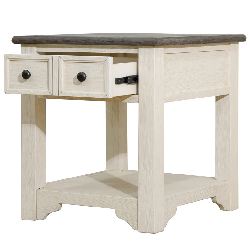 Dark Grey MDF Top White Oak Drawer Living Room End Table - Modern Side Table For Living Space