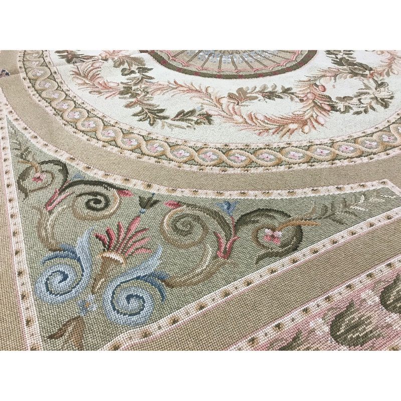Hand-Knotted High-Quality Beige and Green Area Rug