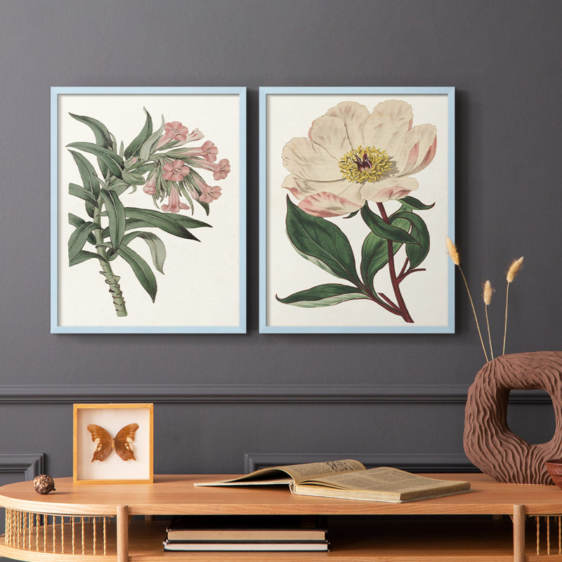 «Pink Floral Mix VI», reproduction encadrée de qualité supérieure - prête à être accrochée - aucun clou requis - aucun clou requis