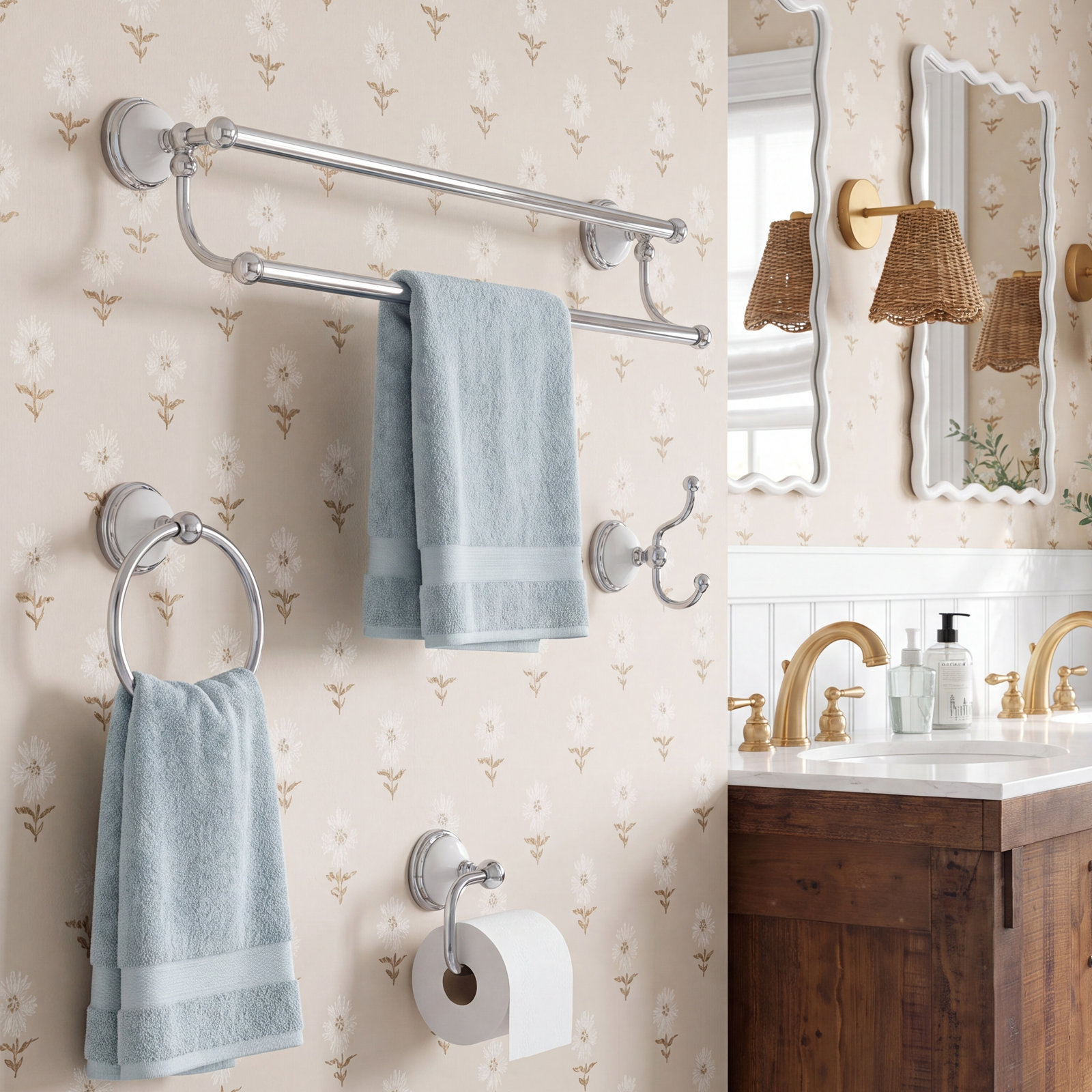 Victorian 4-Piece Bathroom Hardware Set, Polished Chrome