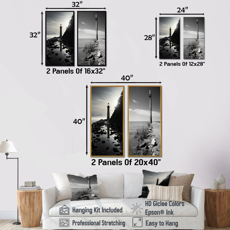 Phare, paysage d'imitation, ensemble de 2 reproductions d'art mural, Toile tendue, H 28 po x l 25 po