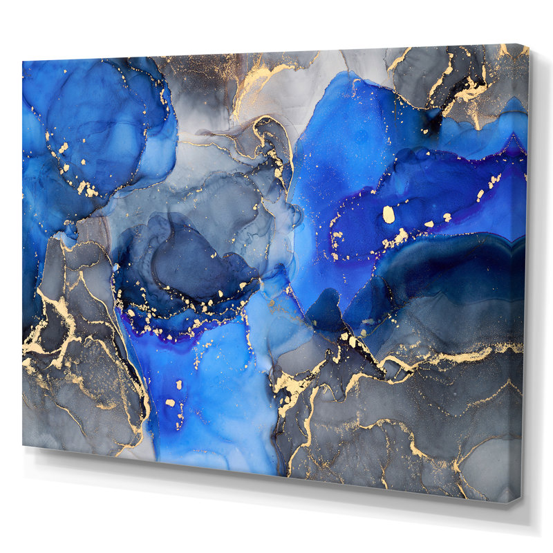 «Blue and Black Luxury Abstract Fluid Art I», reproduction d'art sur toile, Toile tendue, H 40 po x l 60 po, Sans cadre