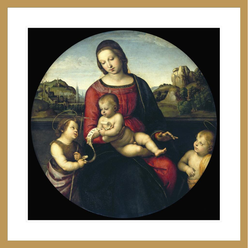 Tondo de la Vierge et de l'enfant avec Jean-Baptiste et un garçon sacré (La Madone Terrranuova) par Raphael, impression giclée encadrée