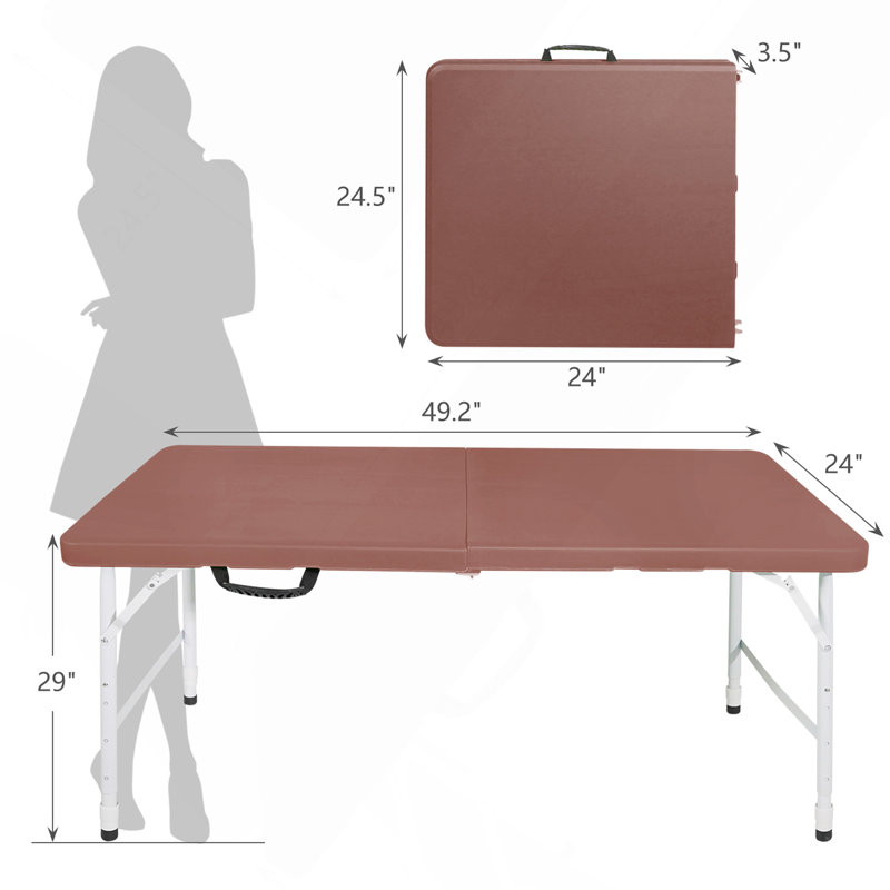 Table pliante portative intérieure et extérieure de 4 pi avec poids maximum 135 kg pour le camping, Brun