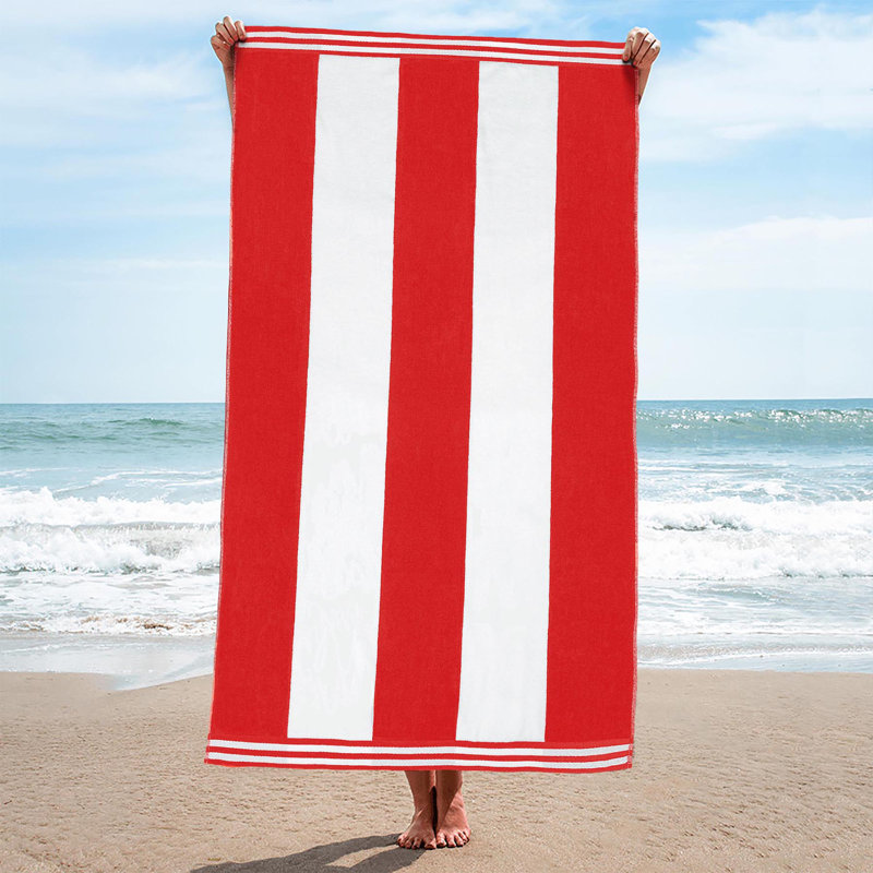 Oversized Red and White Cotton Cabana Stripe Beach Towel