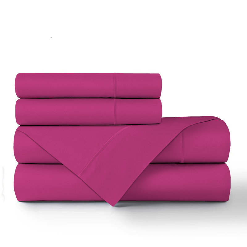 Ensemble de draps 100% coton jersey, Double, Fuchsia