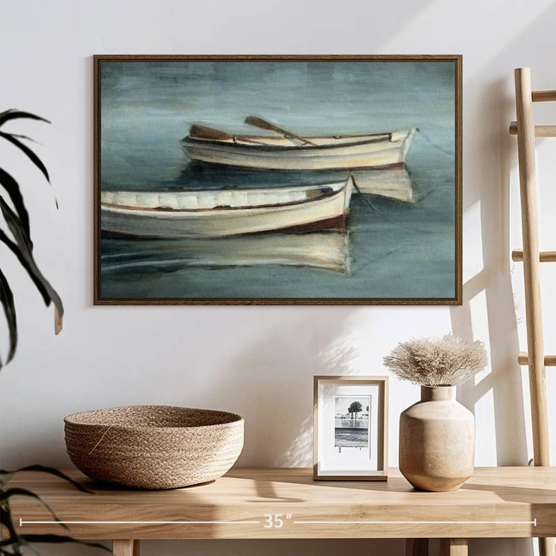 Petites eaux calmes I, 25 po x 17 po, Cadre flottant en noyer