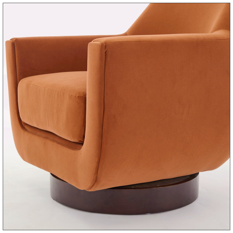 Fauteuil demi-tonneau pivotant de 30,90 po Mercersville, Velours orange brûlé