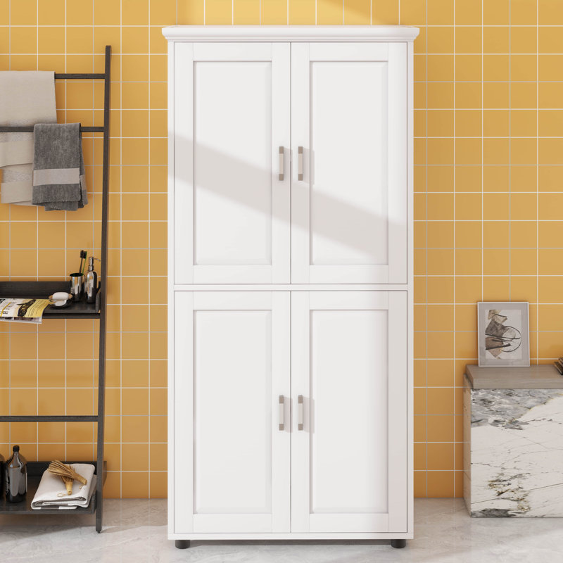Armoire de plancher autoportante pour salle de bain, conception haute et large, 4 portes, tablettes réglables