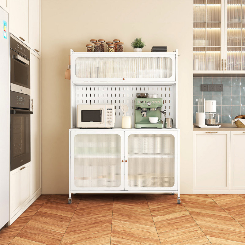 Armoire de cuisine, armoire de rangement haute avec portes en verre et tablettes réglables, armoire de cuisine, salon, salle à manger