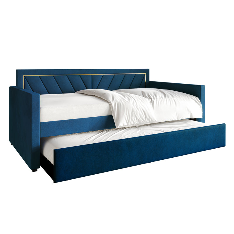 Lit de jour simple avec couchette Kyliejo, Bleu marine