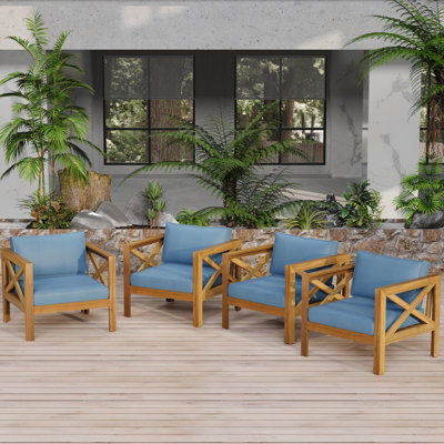 Ensemble de fauteuils club d'extérieur en bois d'acacia avec coussins confortables
