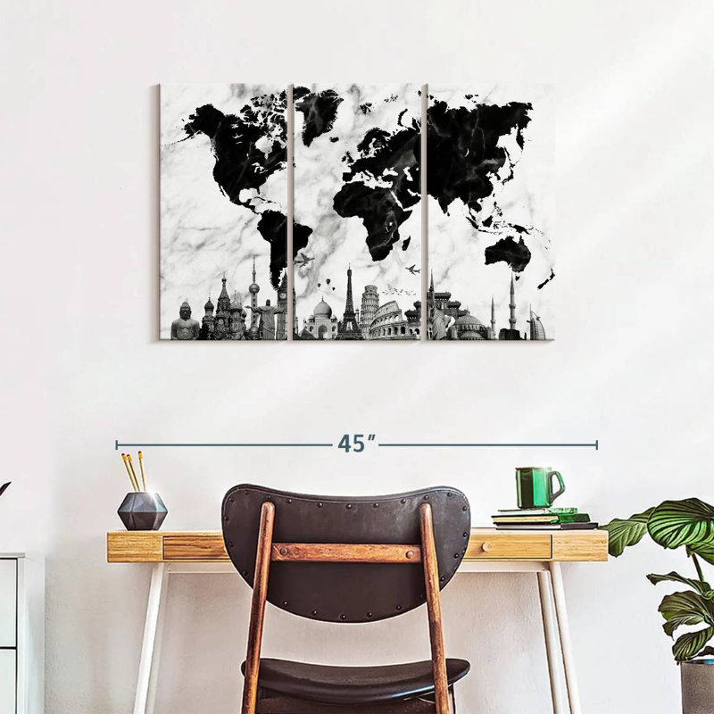 Marble World Map, reproduction d'art sur toile, H 24 po x l 38 po x 1,25 po