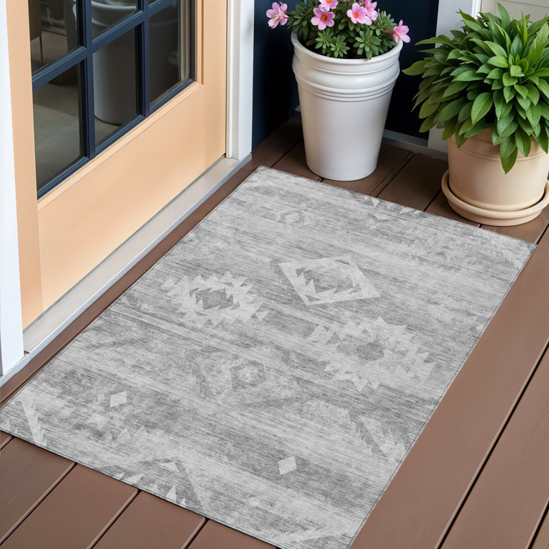 Tapis intérieur / extérieur lavable 3 pi x 5 pi gris argenté et gris anthracite Southwestern