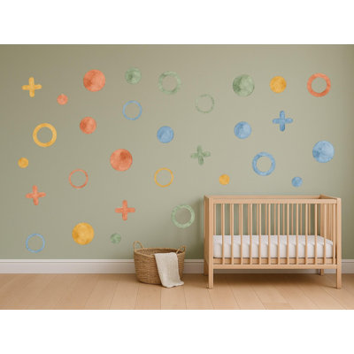 Boho Dot And Ring Wall Decals, Set of 30 Peel and Stick Nursery Wall Stickers, Satin Finish Removable Kids Room Wall Art, 20"W x 20"H (50 x 50 cm)